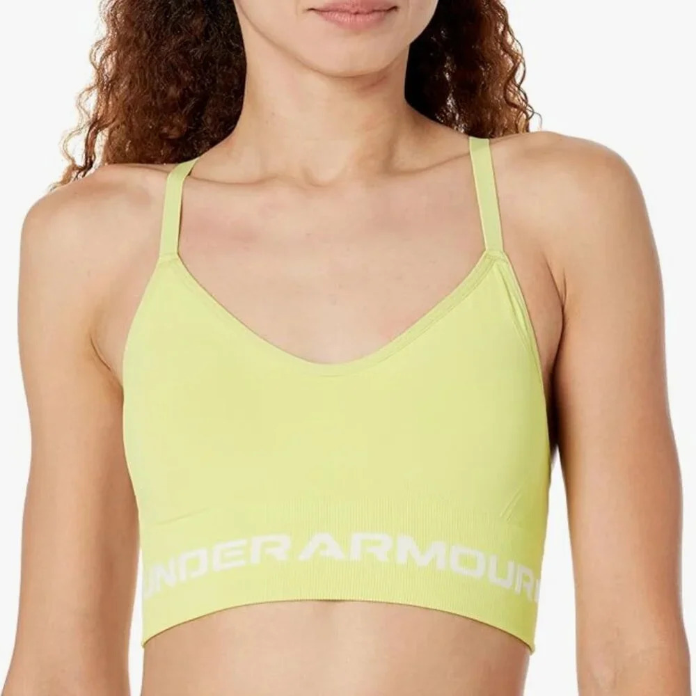 NWT UNDER ARMOUR Women's Seamless Low Impact Long Sports Bra, yellow, XS